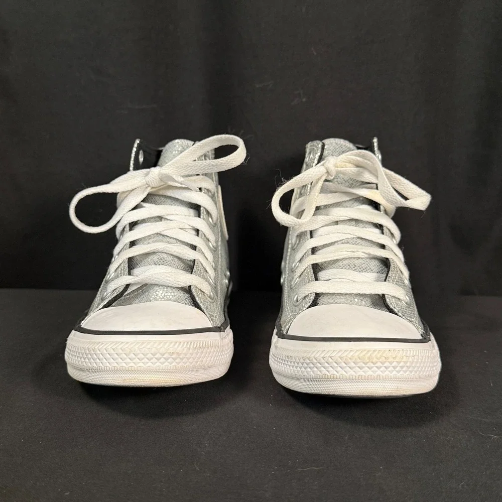 Converse Chuck Taylor All Star High Top PS Glitter Silver A01477C Youth Girls 2
